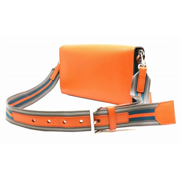 Prada 2WAY Shoulder Clutch Orange Green Bag Leather - Picture 1 of 9